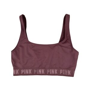 Pink Victoria Secret Ultimate Sports Bra Wine Mauve Sz Small Logo Spellout Soft
